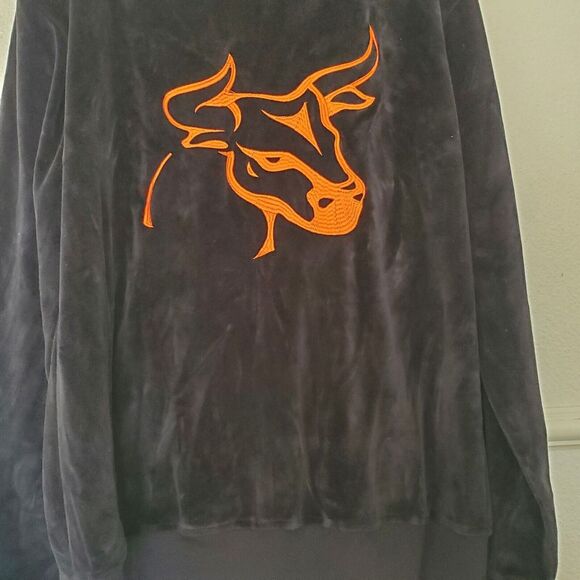 Velvet Jacket Full Zip Bull Embroidery Black No Size Tag Or Brand Stylish Unique - Picture 7 of 13